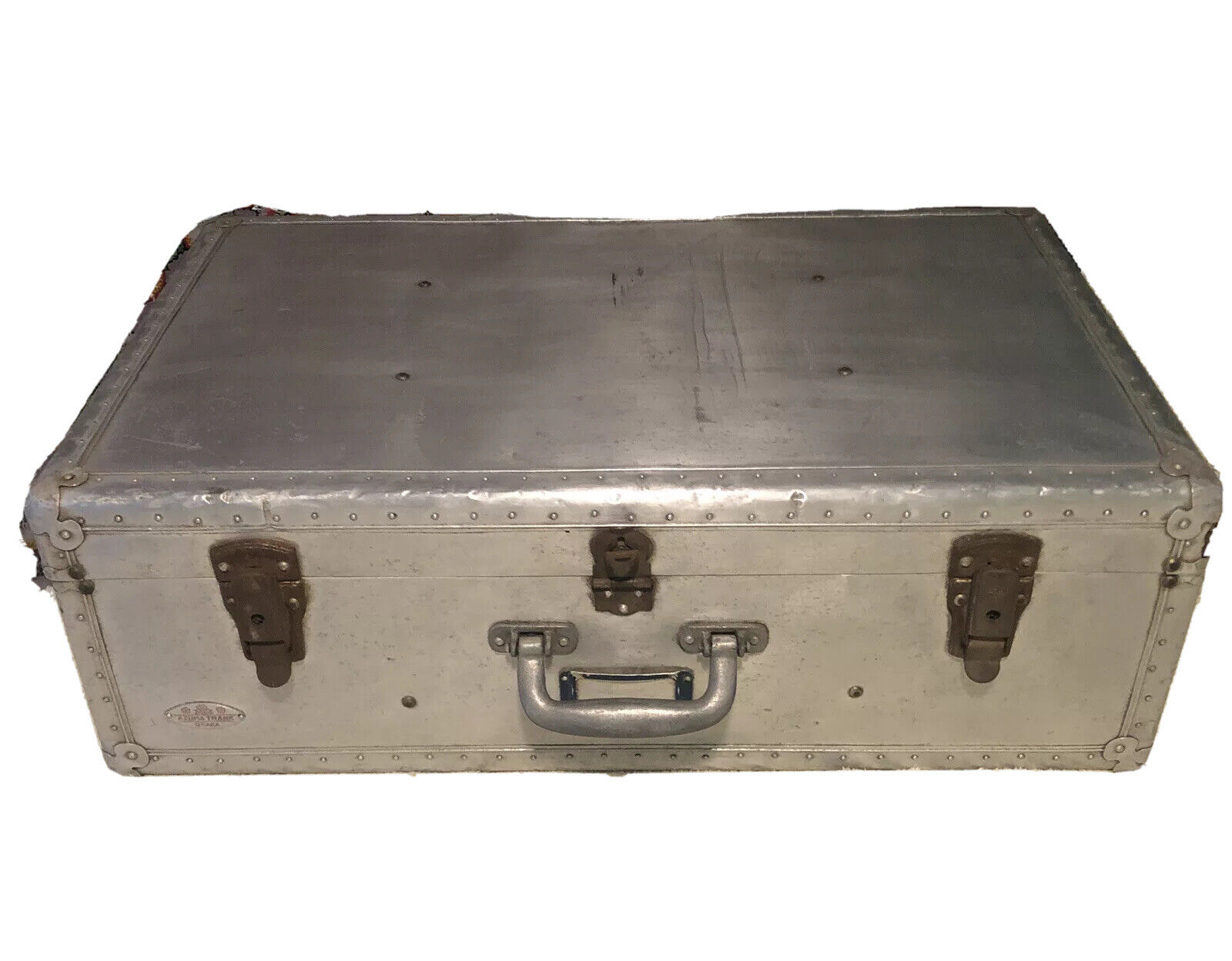 Vintage Metal Aluminum Trunk Suitcase Azuma  Osaka Japan Travel