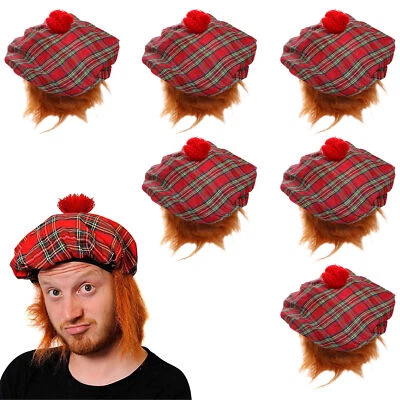 ILOVEFANCYDRESS PACK OF 6 TAM O'SHANTER HAT WITH HAIR SCOTTISH FANCY DRESS COSTUME BURNS NIGHT