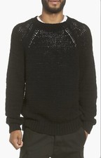 VINCE Raglan Open Weave Wool Blend Crew Neck Knit Sweater Black XL