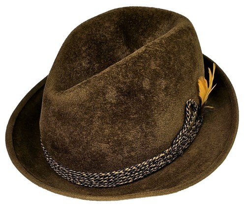Vintage Paul Stuart Fedora Hat Dark Green Felt Brown Band  display picture 2