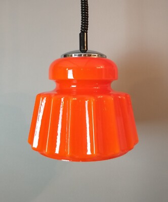 Vintage Large Honsel Lamp Pendant Light Fixture Glass Orange 1970s