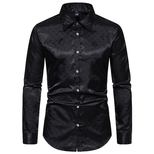 Button Up Shirt Men Black Gold Graphic Contrast Party Long Sleeve Fashion  Dress | eBay