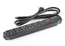 6 Outlet Horizontal Surge Power Strip, 250 Joules w/ 90 Degree 6ft Cable, SP-115