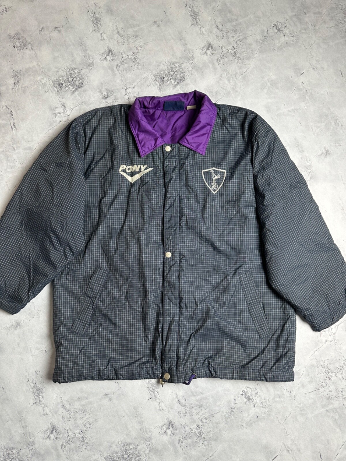 Giacca vintage blu navy a quadri a quadri Tottenham Pony