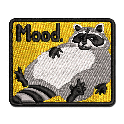 Fluffy Lazy Raccoon Mood Multi-Color Embroidered Iron-On Patch Applique