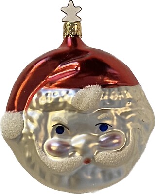 Inge Glas Vtg Retro Santa Head Blown Glass Ornament Germany Old World Christmas