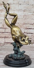 Bronze Art Nouveau Style Art Deco Style Frog Wildlife Sculpture Statue Signed