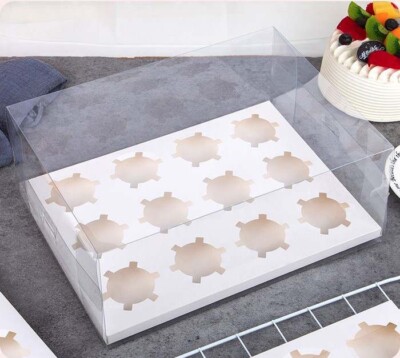 Luxus transparente 12 Loch Cupcake Boxen - weißer Einsatz - 10er Pack