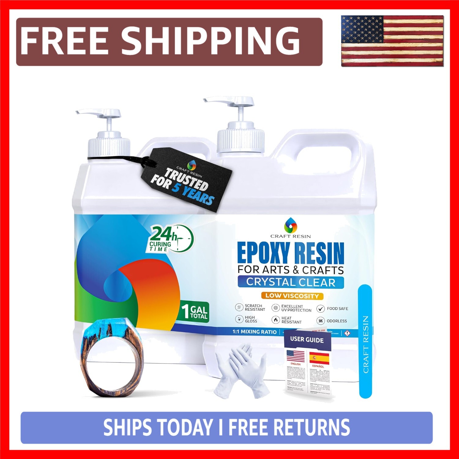 Artisan 1 Gallon Epoxy Resin Kit – Non-Toxic UV Resistant for DIY Crafts