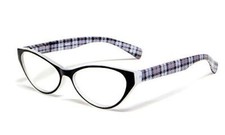 Calabria Emily Designer Cateye Reading Glasses Crystal Black Plaid Gingham 1.50