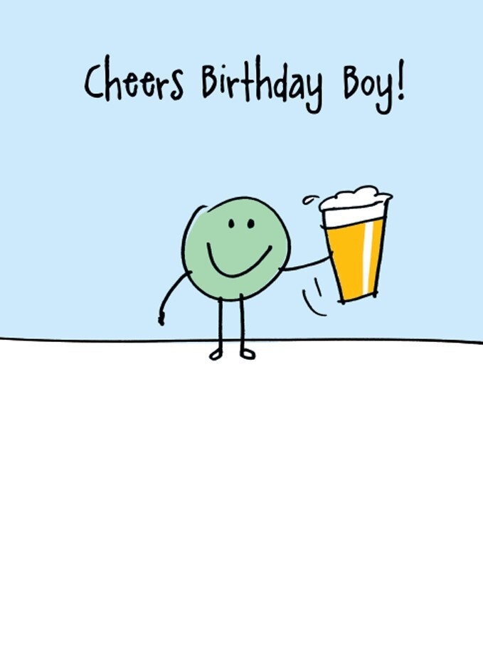 Funny Birthday Card – Smiley Face with Beer Cheers – Cute Card For Him