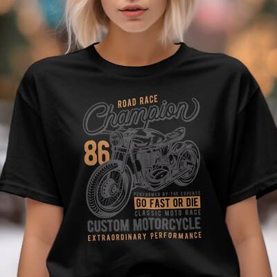 Vintage Motorcycle T-Shirt, Classic Bike Road Race Champion Tee, Go Fast or  Die,