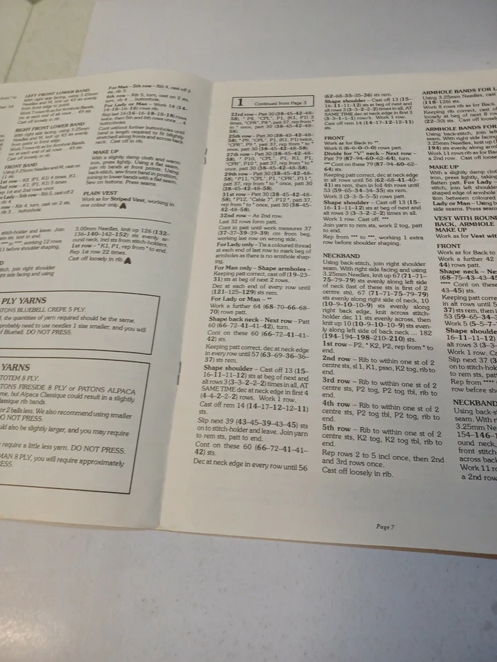 ~PATONS BOOK No. 1121 - LADY/MAN VESTS 4 DESIGNS in BLUEBELL & TOTEM 5/8ply A201 - Image 4 of 4