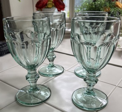 Libbey Gibraltar Duratuff Spanish Green Water Goblets Glass 6-3/4'' Set of 4