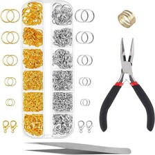 1200pcs Open Jump Rings and Lobster Clasps with Ring Pliers, Gold,Silver