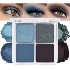 evpct Eyeshadow Quad Palette, Dark Teal Sky Navy Cyan Blue Mauve Purple Taupe...