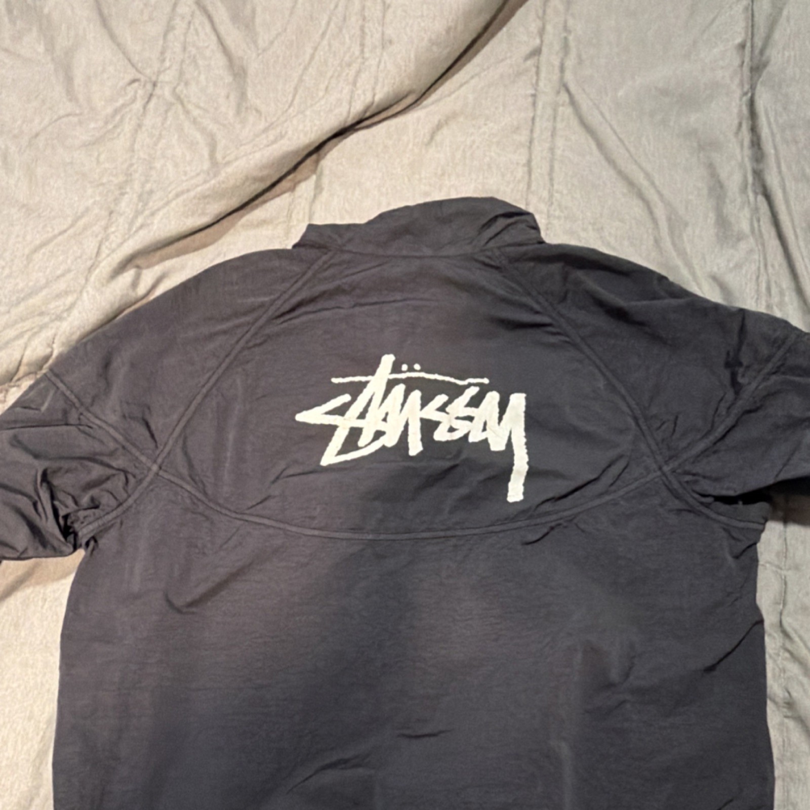 Nike x Stussy Men's Black Mid-Length Windbreaker Jacket Zip Logo M thumbnail 4