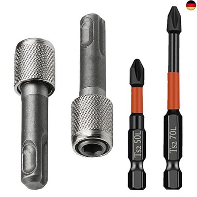 4 Stück 6,35mm Bohrerhalter Konverter + 50 mm, 70 mm Kreuzbohrer, Sechskantschaf