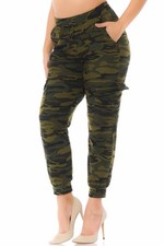 Buttery Soft Green Camouflage Cargo Plus Size Joggers - New Mix