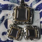Silver Tone Gray cats Eye Square Pendant & Stud Earrings Jewelry Set Metal — photo 4