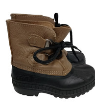 Sorel Snow Winter Boots Kids Size 10 Brown Black Waterproof Unlined Lace Up