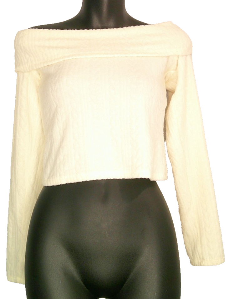 Pink Rose Women's Large Off the Shoulder Vintage Ivory Long Sleeve Shirt