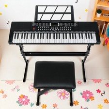 61-Key Piano Beginner Digital Keyboard Set - Z-Stand Bench Mic Headphones Black