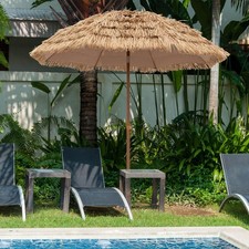 7.2Ft Tiki Patio Umbrella, Hawaiian Style Outdoor PE Grass Umbrella with Tilt