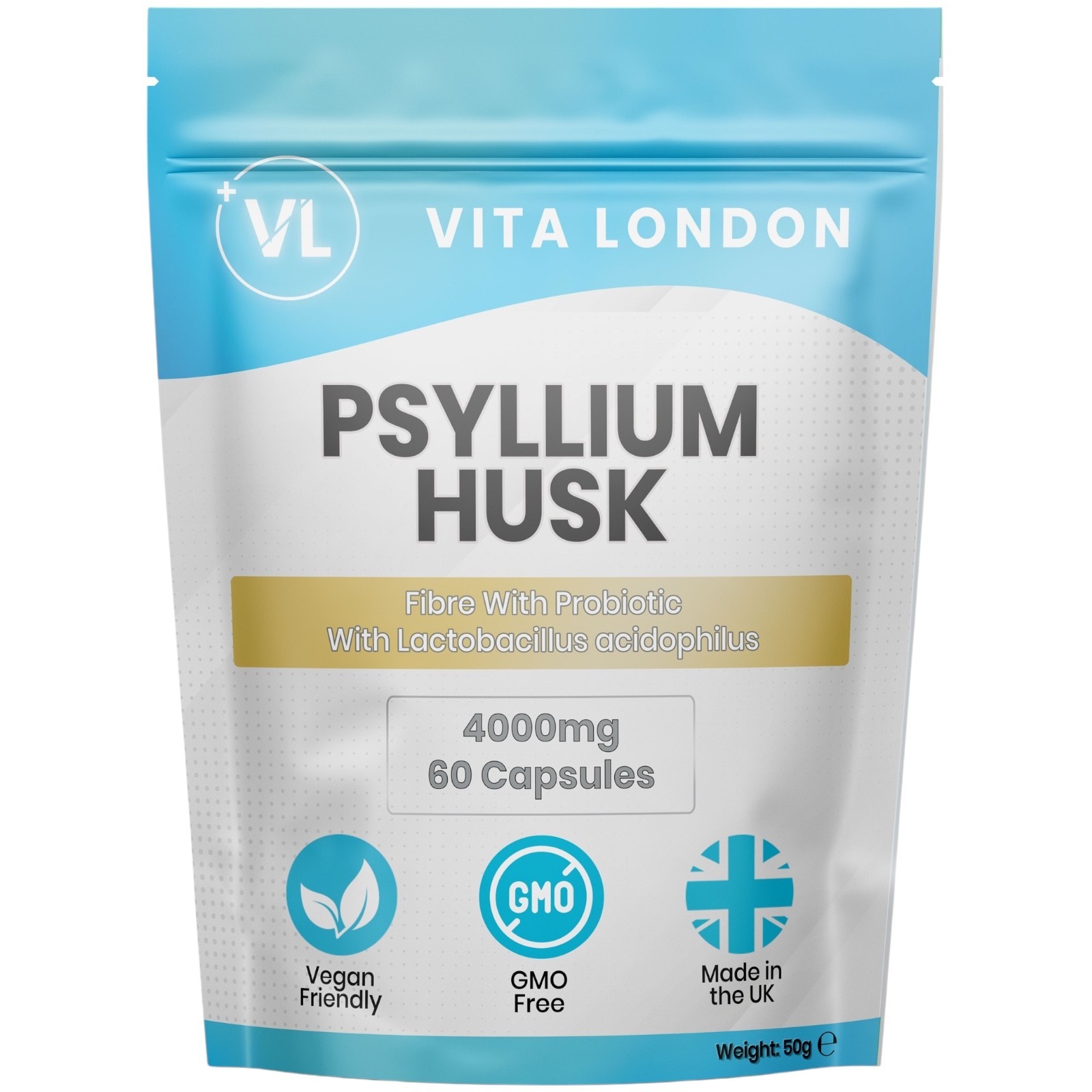Psyllium Husk Capsules 4000mg Fibre Supplement + Probiotic Colon Cleanse Detox