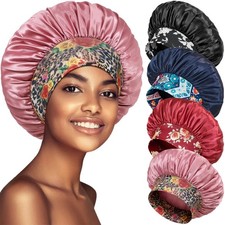 4 Pack Satin Bonnet Silk Bonnet for Sleeping Women, Hair Sleep Bonnets for Wo...