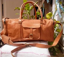 Vintage Gym Weekend Overnight Genuine Travel Handmade Leather Luggage Duffle Ba