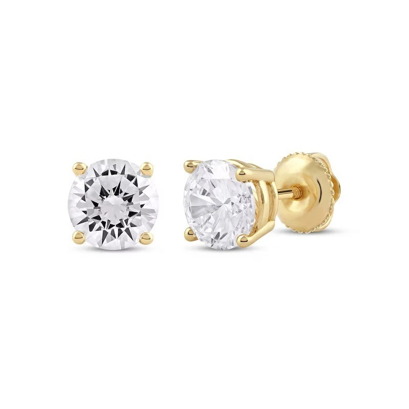 Certified 1 Ct Round Lab Grown Diamond Stud Earrings 14K Pure Yellow Gold VS1/E - Image 3 of 4