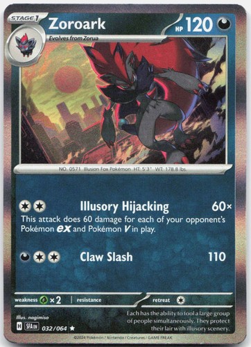 Zoroark 032/064 Rare Shrouded Fable Pokemon Holo Near Mint