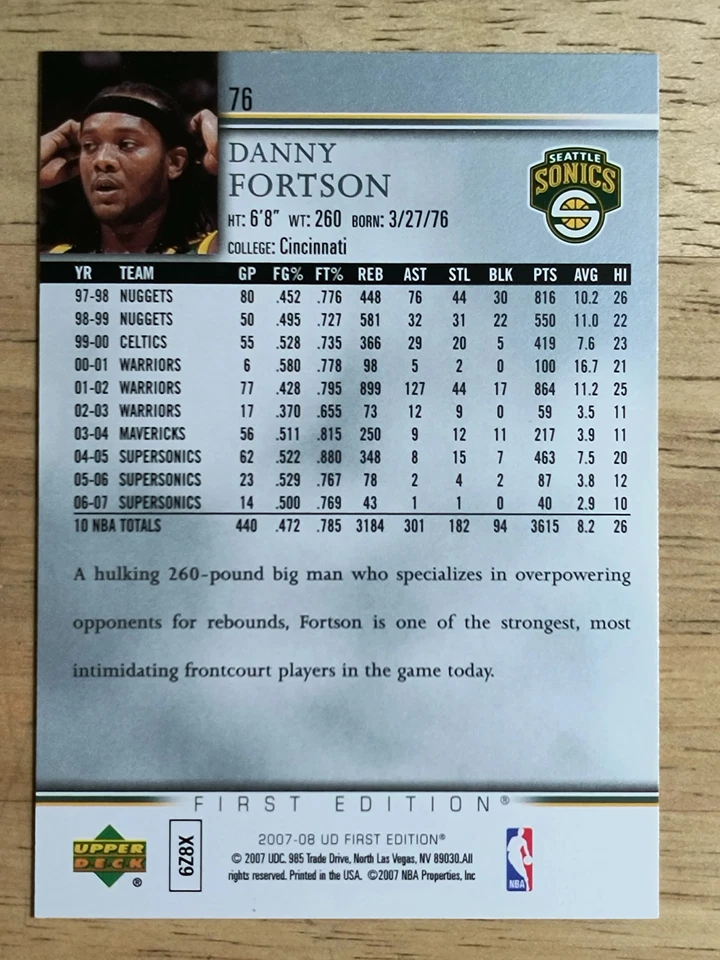 2007-08 Upper Deck First Edition #76 Danny Fortson - Image 2 of 2