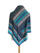 Vintage Geometric Scarf Geometric Grid Lattice Pattern Blue Teal Grey Square A66