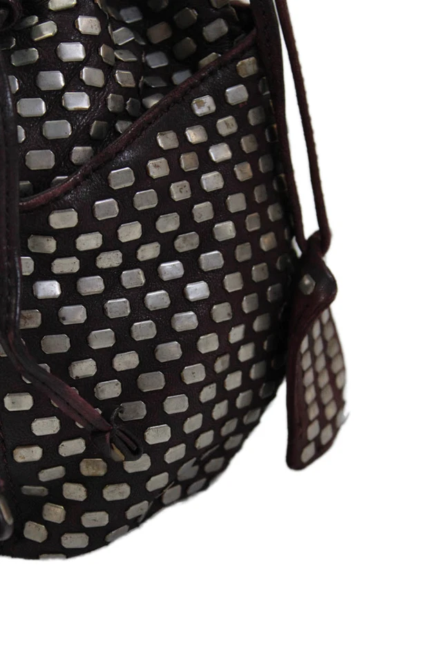 Olivia Harris Womens Adjustable Strap Studded Drawstring Handbag Purple Leather - Image 2 of 4
