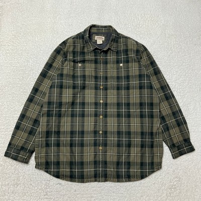 LL Bean Jacket Men Extra Large Tall Green Flannel Katahdin Iron Works Shacket