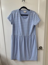LOFT BLUE & WHITE STRIPED SHORT SLEEVE SHIFT DRESS SZ M