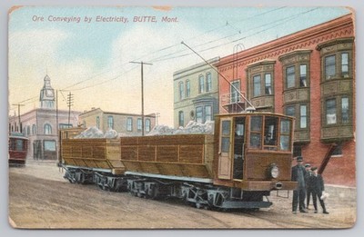 Butte Montana Erzförderung mit Strom Straßenbahn Bergbau Postkarte