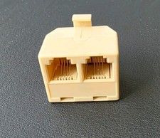 RJ11/RJ14 Phone Line Splitter 2-Way Wall Jack Adapter 6P4C Modular Beige