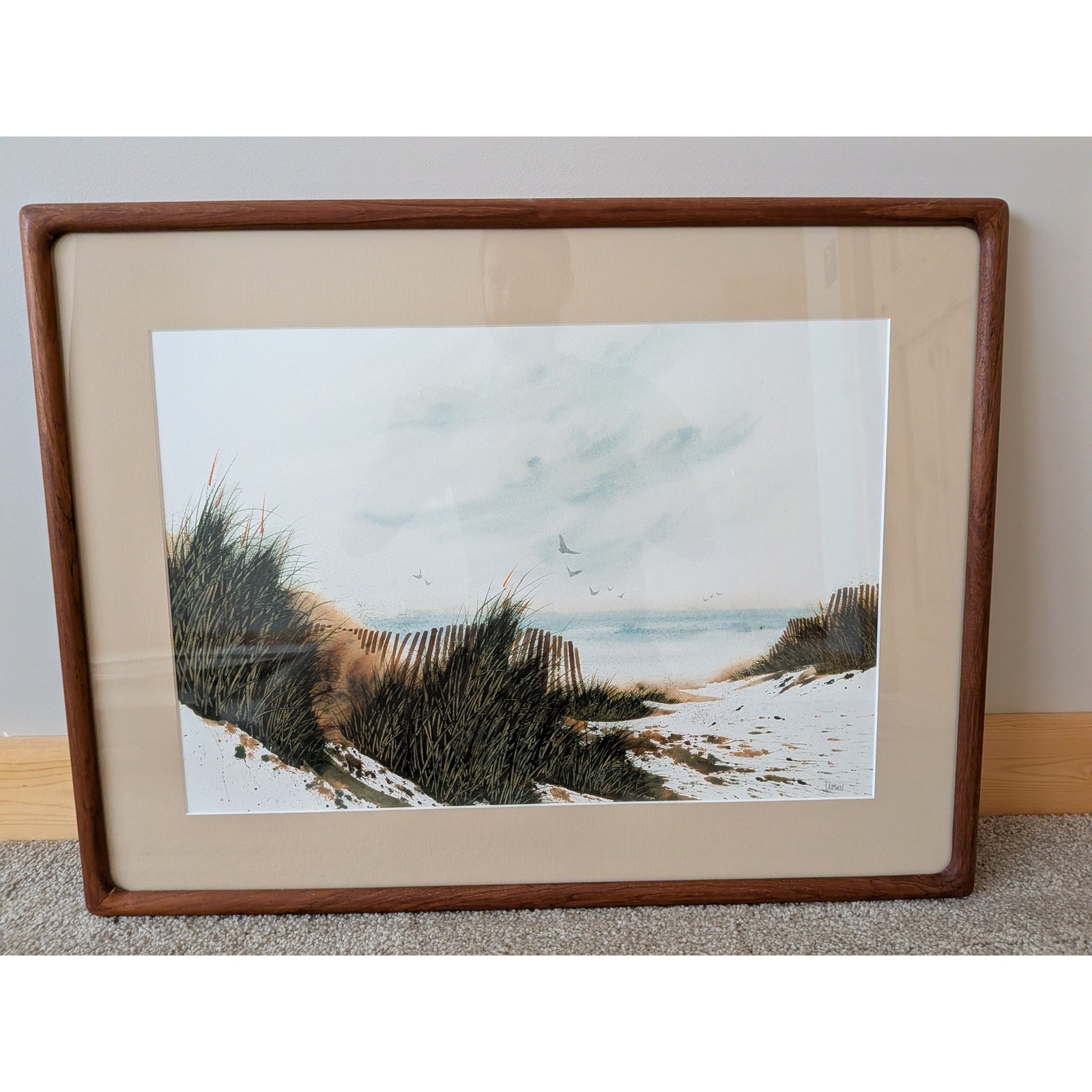 Fran Larsen Original Watercolor Painting Signed Framed Coastal Beach Dunes Art