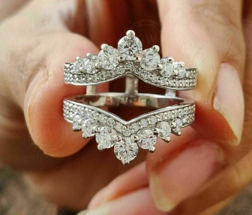 4Ct Round Cut Lab-Created Diamond Wrap Guard Enhancer Ring 14K White Gold Finish