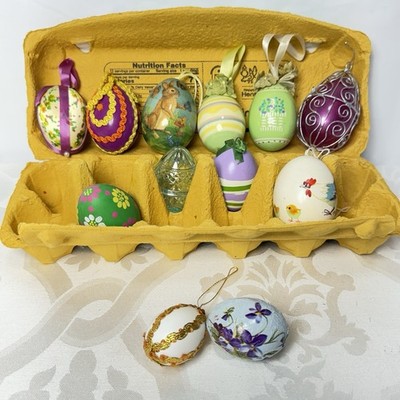 Vintage Lot of 12 Plastic Wood Custom Easter Egg Christmas Ornaments Decoration