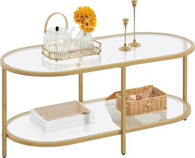 Is Yaheetech 42'' Oval Glass Coffee Table for Living Room, 2-Tier Center Table