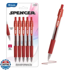 BAZIC Ballpoint Pen Spencer Red Retractable Pen Soft Barrel Grip Pens, 1.0 mm