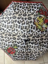 Ed Hardy Cheetah Tiger Floral Prints Compact Auto Open Umbrella with Sleeve New
