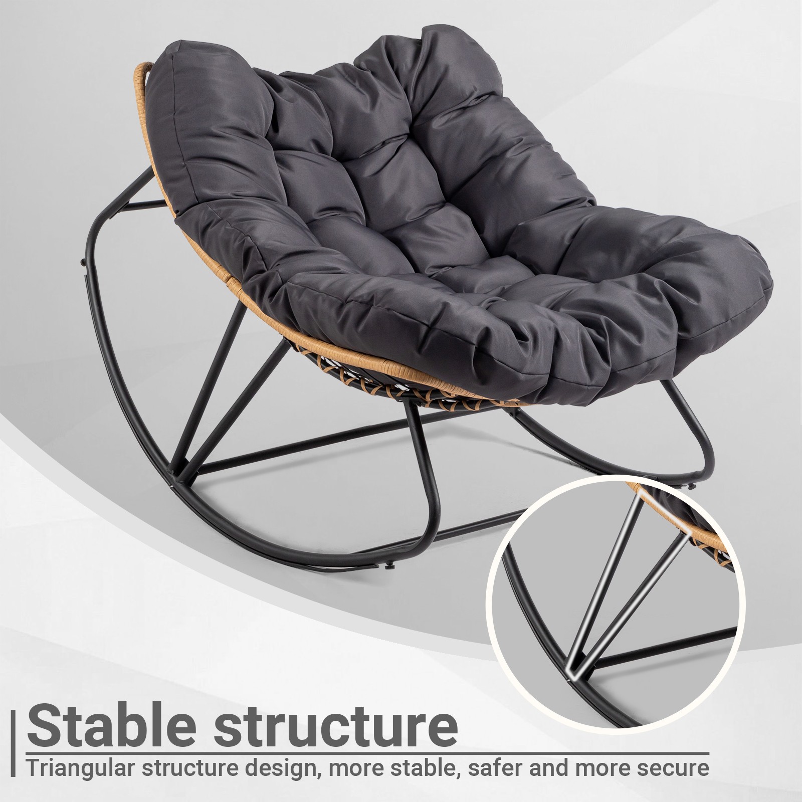 In/Outdoor 38inch Rocking Oversized Patio PE Wicker Egg Rattan Lounge Chair