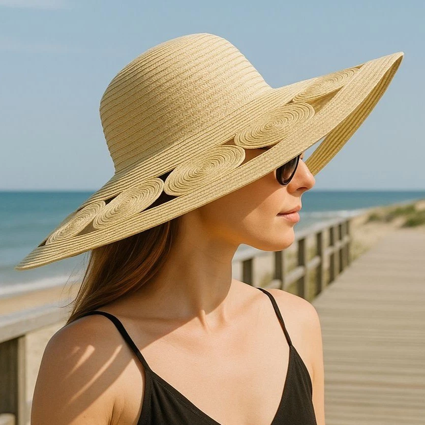 Oversized Wide Brim Sun Hat Straw Cutout Design Resort Fashion By Kate Landry