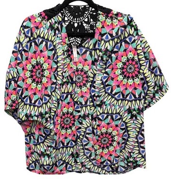 Xhilaration Kimono Boho Cardigan Women L/XL Multicolor Crochet Lace Back