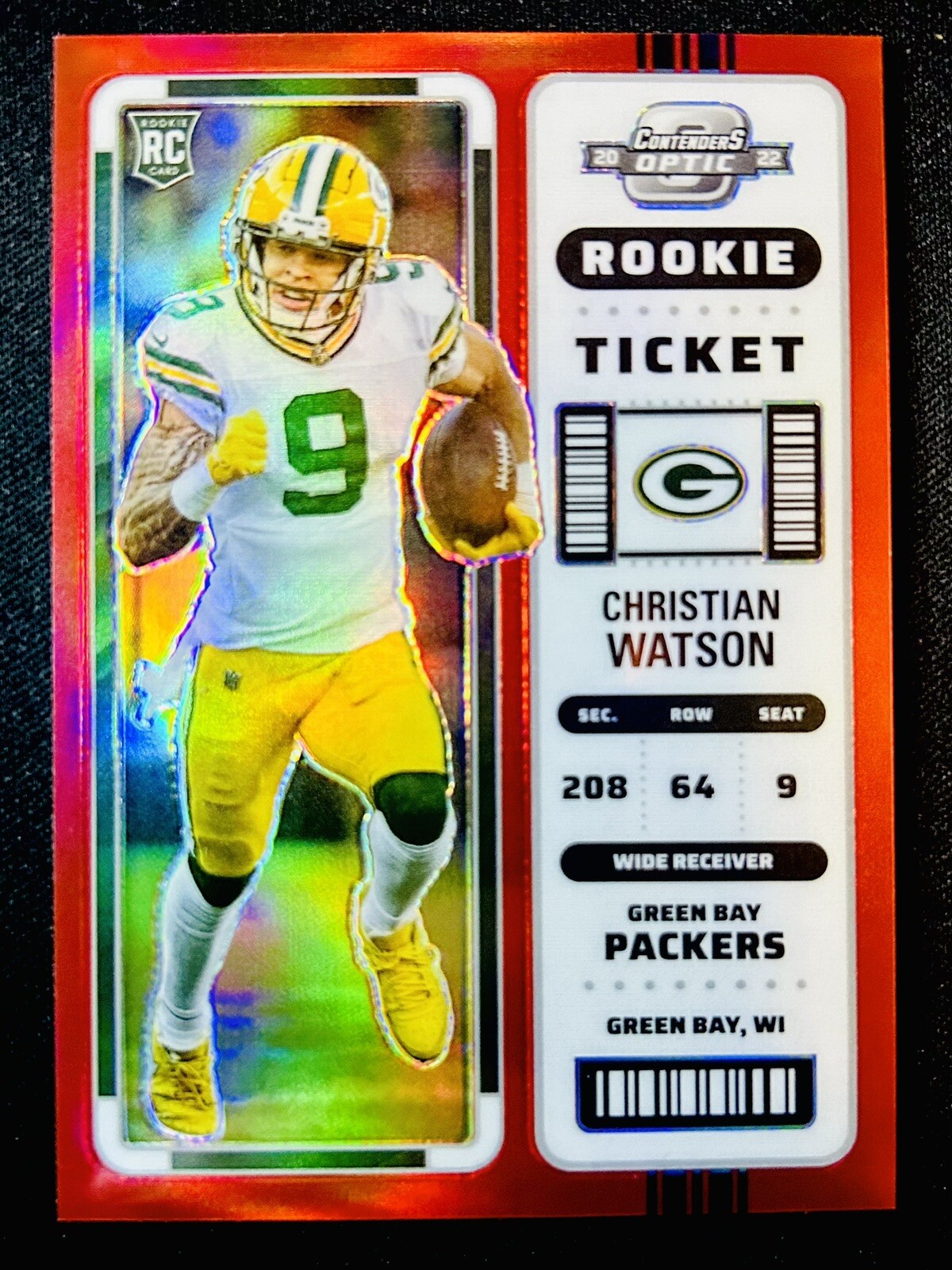 2022 Panini Contenders Optic RED /175 Rookie Ticket # 66 Christian Watson